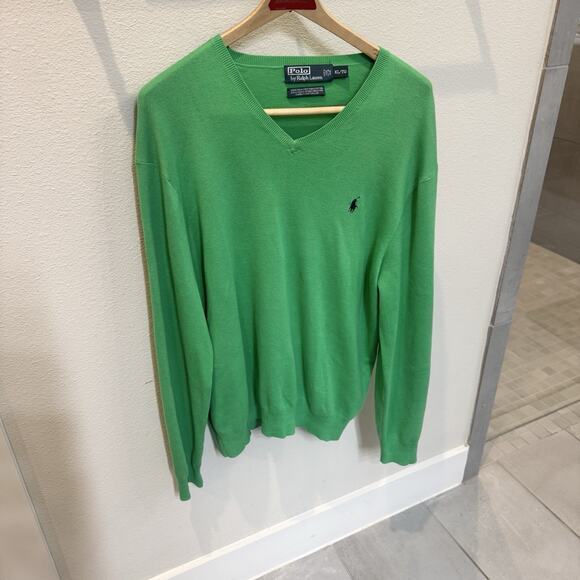 Polo Ralph Lauren Green V-Neck Sweater – Classic Knit Pullover XL - Picture 1 of 3